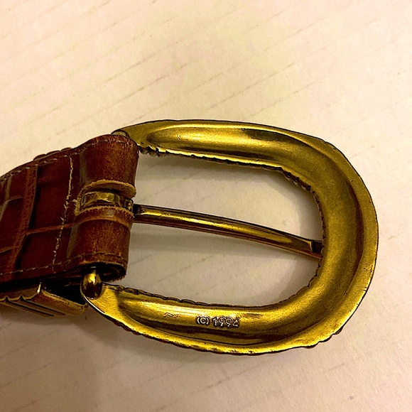 Brighton Women Size Small Brown Five Holes Adjustable Croc Style Gold Metal Belt - Picture 8 of 8